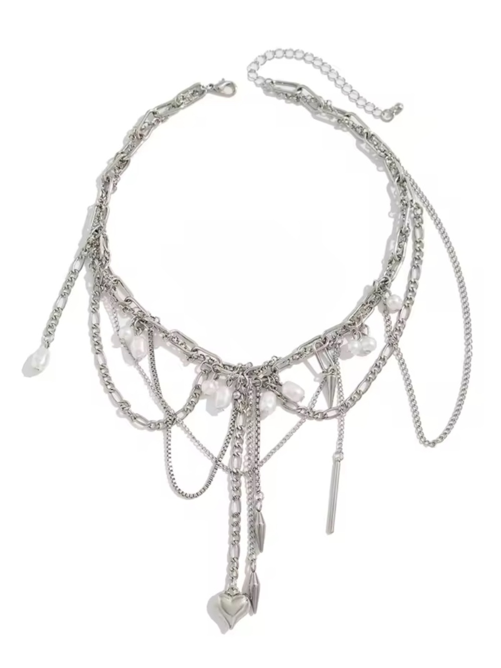 Kohl's Silver Multi-Layer Charm Necklace with Pearly Accents